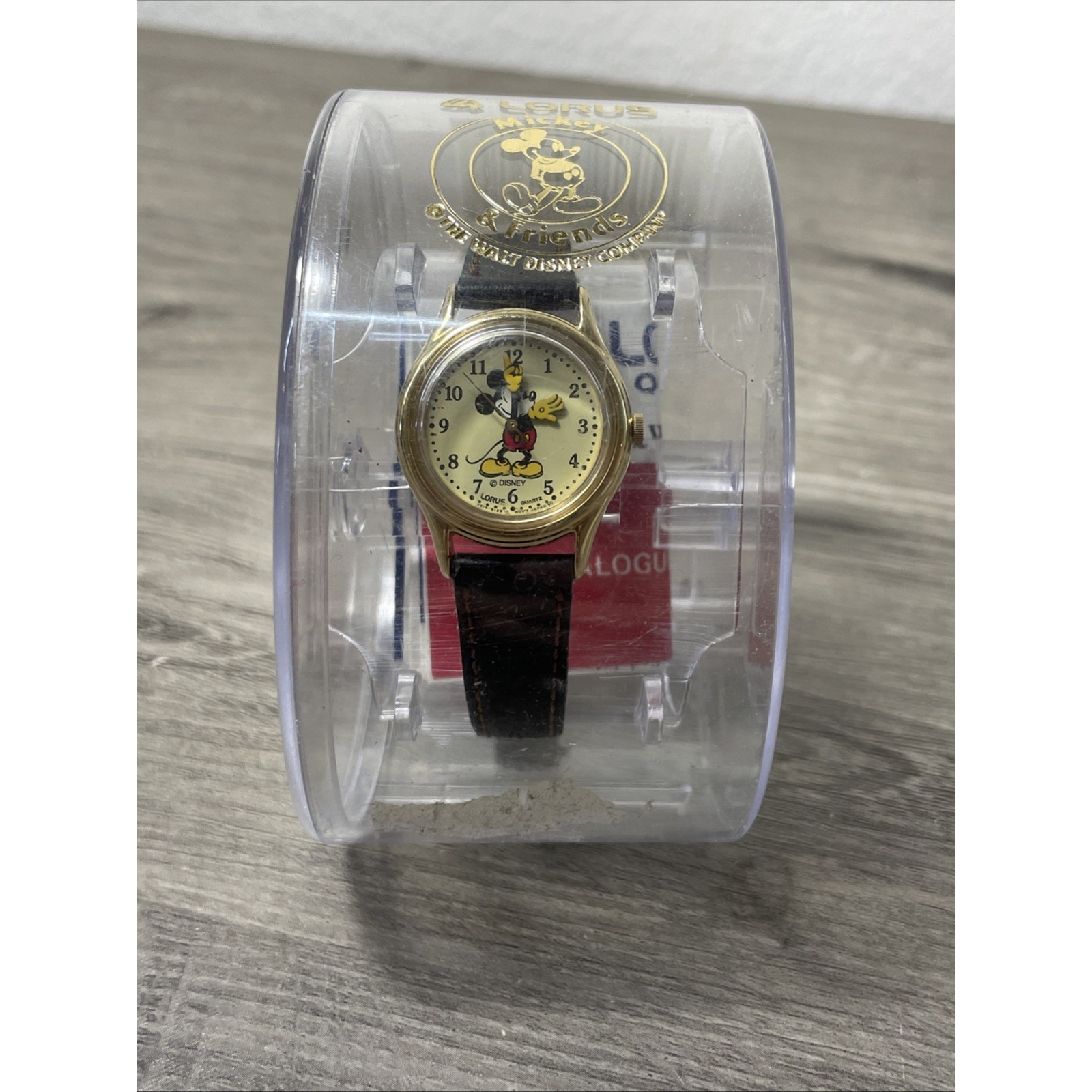 Vintage Disney Mickey Mouse Lorus Leather Band Watch Water Resistant Gold Tone